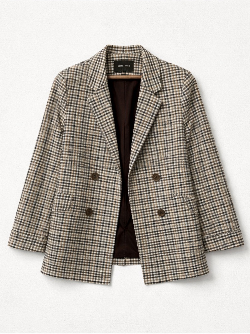 Love Tree Open Front Plaid Oversized 3/4 Sleeve Lined Blazer